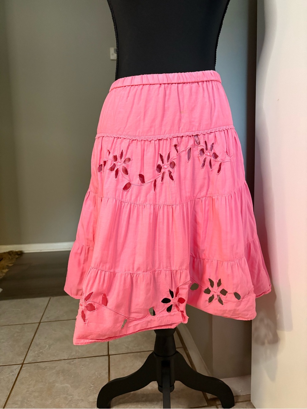 George Pink Tiered Floral Cutout Skirt